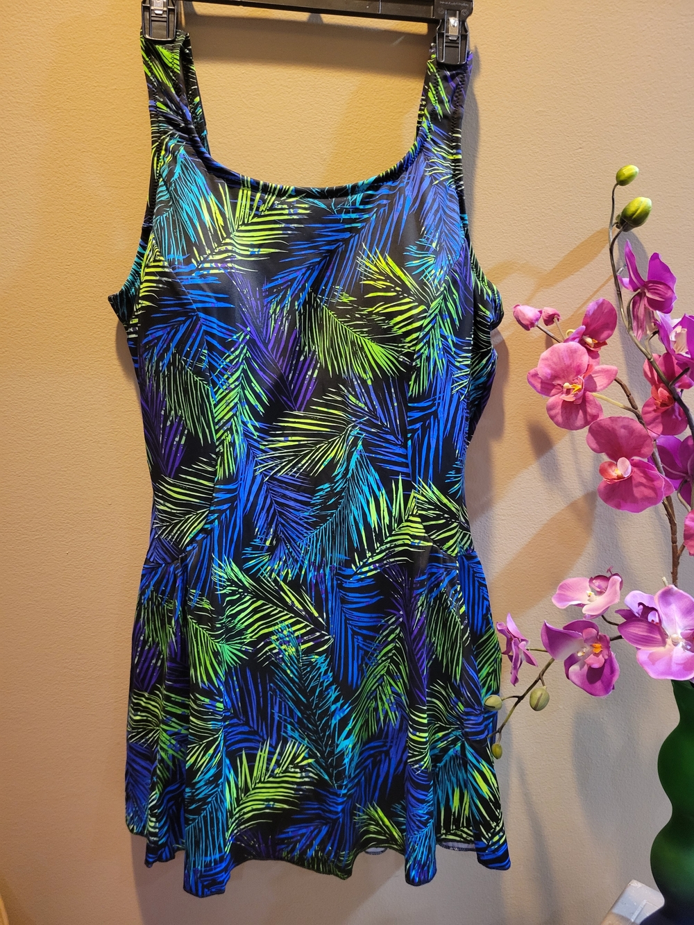 Tropical Leaf One-Piece Swim Suit in Blue & Green